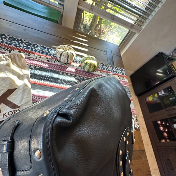 Michael Kors Studded Tumbled Black Leather Silver Twist Shoulder Bag, Dusty, EUC - Picture 10 of 15